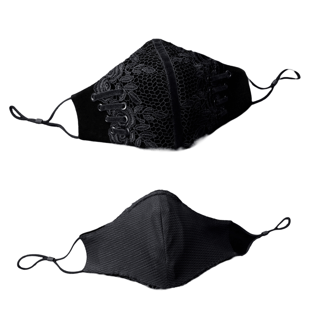 Elegant Gothic Black Lace and Velvet Mask for Men