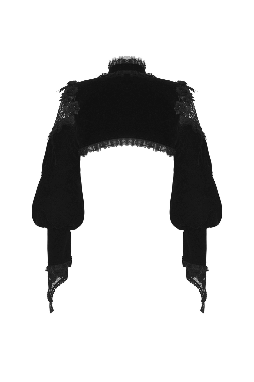 Elegant Gothic Black Velvet Bolero with Lace Trim