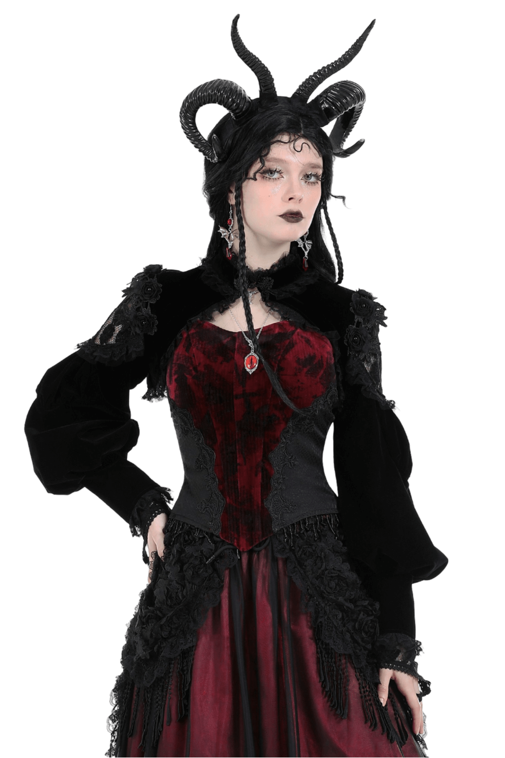 Elegant Gothic Black Velvet Bolero with Lace Trim
