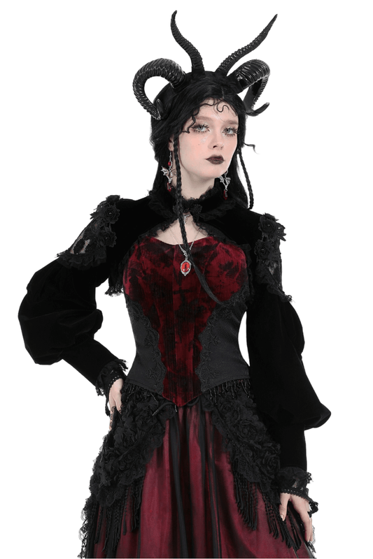 Elegant Gothic Black Velvet Bolero with Lace Trim