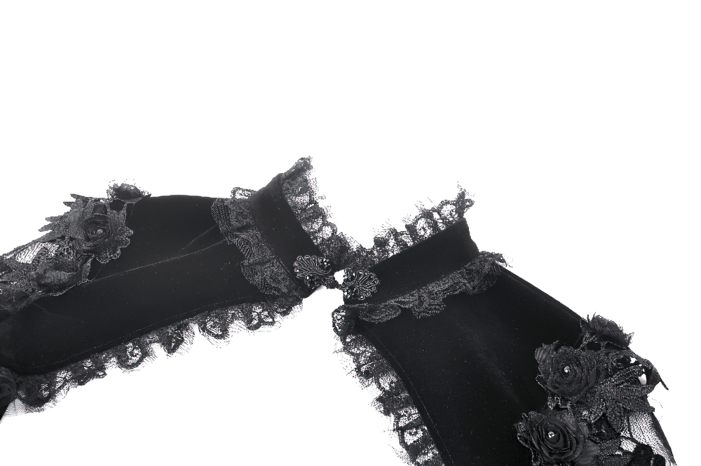 Elegant Gothic Black Velvet Bolero with Lace Trim