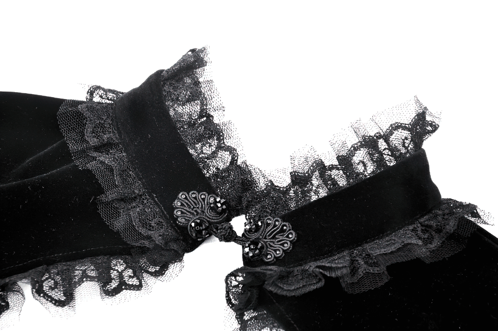 Elegant Gothic Black Velvet Bolero with Lace Trim