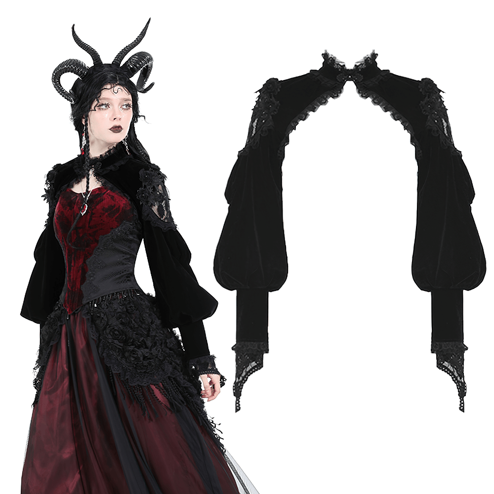 Elegant Gothic Black Velvet Bolero with Lace Trim