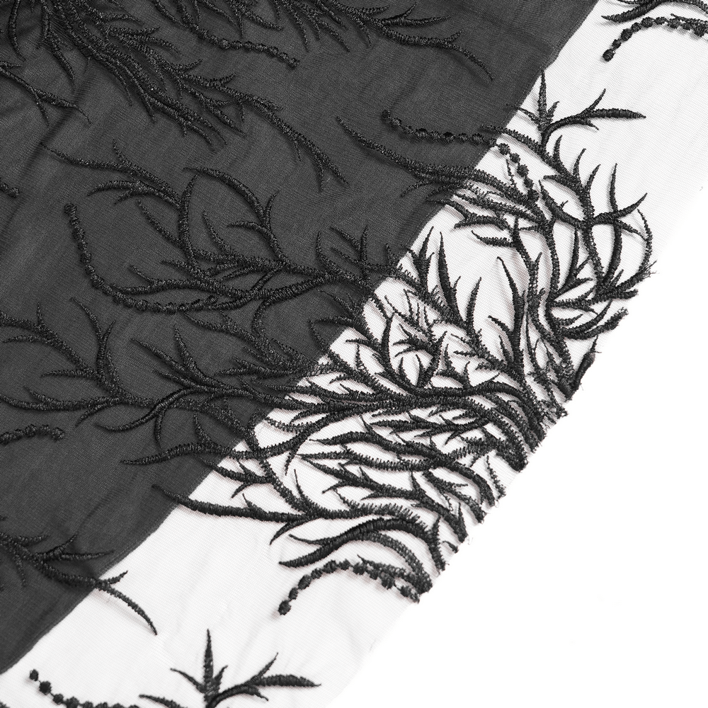 Elegant Gothic Black Velvet Lace Skirt with Beaded Drapes