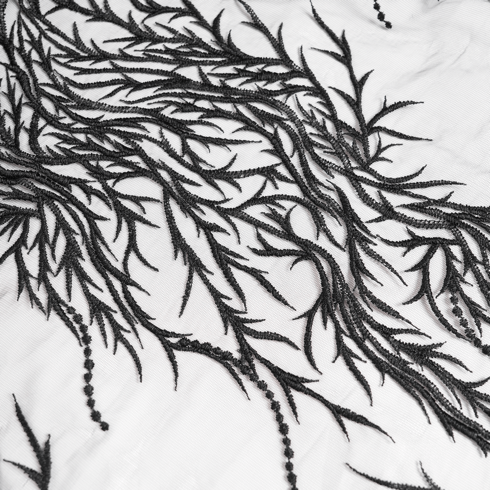 Elegant Gothic Black Velvet Lace Skirt with Beaded Drapes