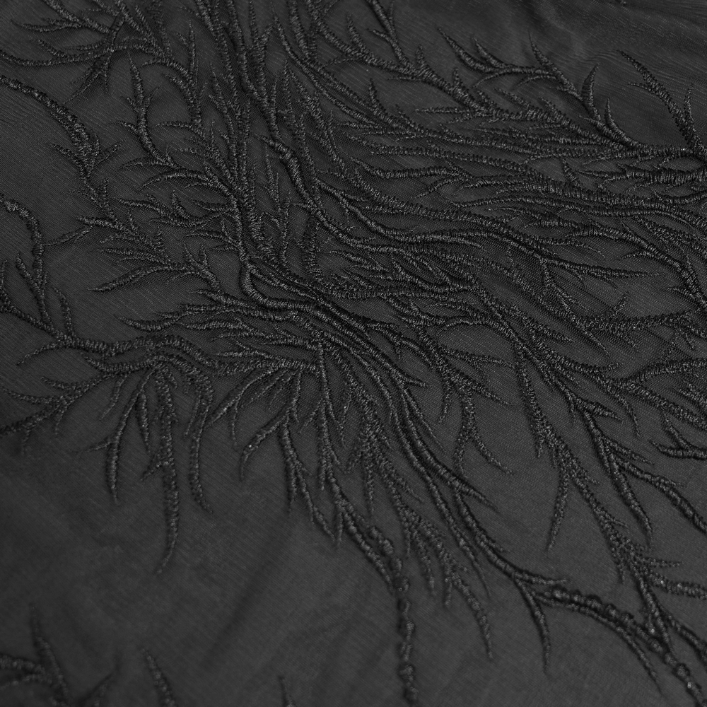 Elegant Gothic Black Velvet Lace Skirt with Beaded Drapes