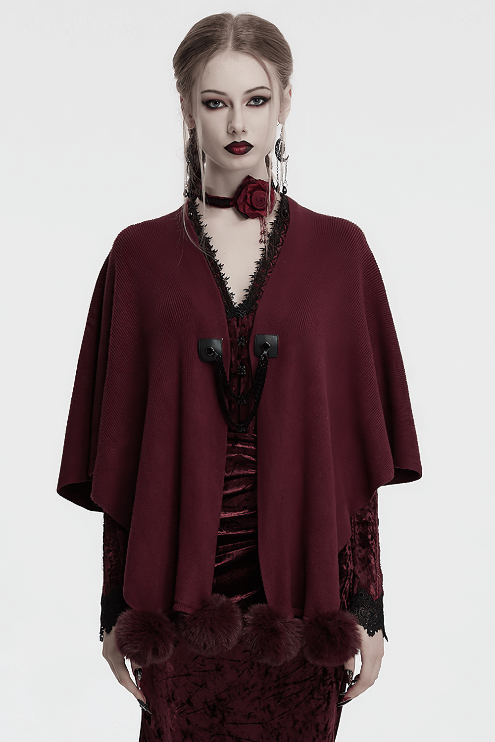 Elegant Gothic Burgundy Shawl with Moon Phase Print