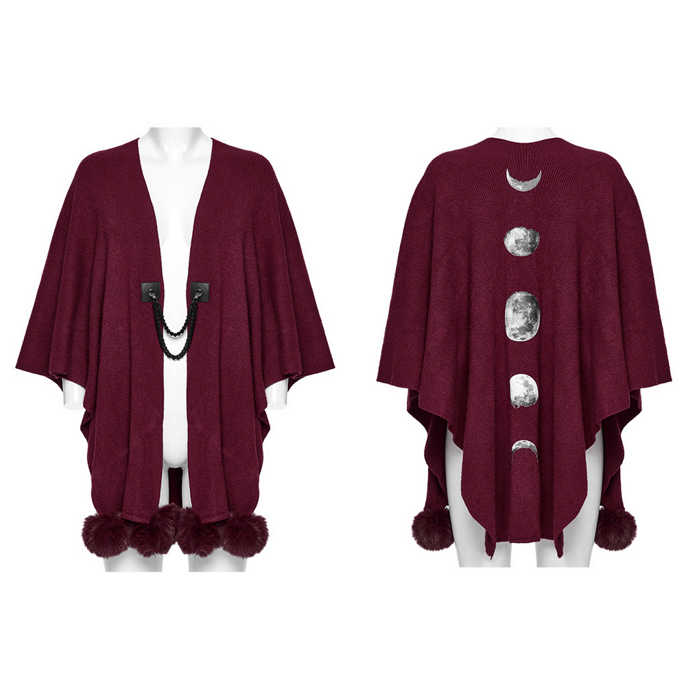 Elegant Gothic Burgundy Shawl with Moon Phase Print