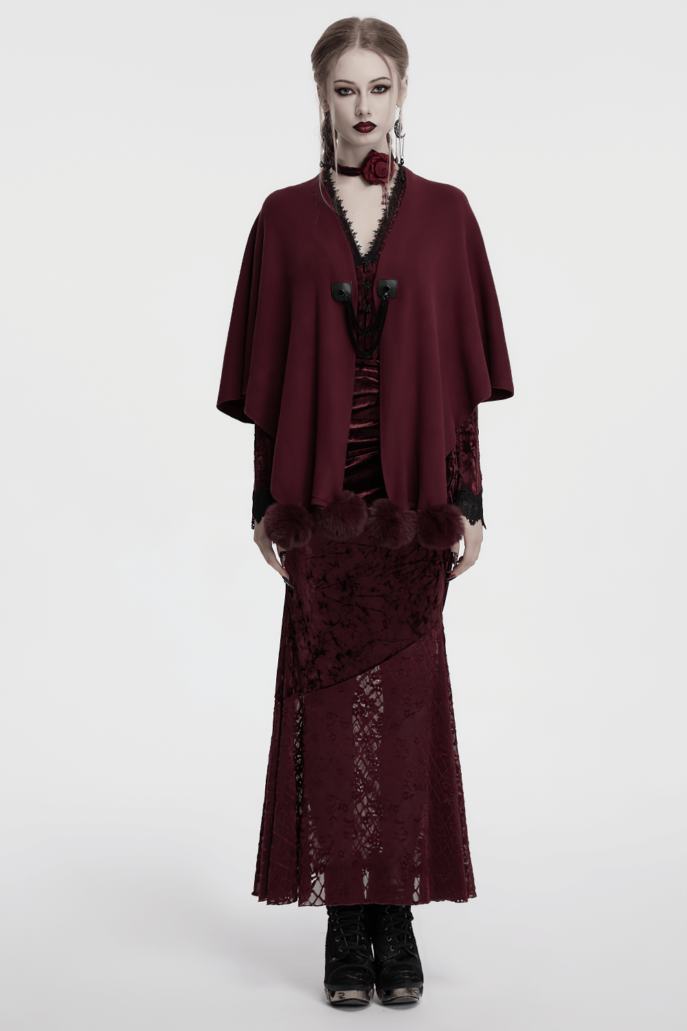 Elegant Gothic Burgundy Shawl with Moon Phase Print