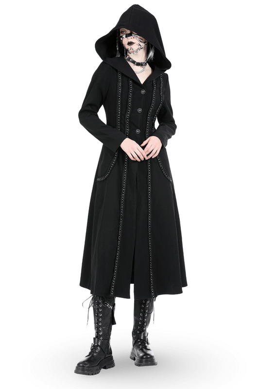 Elegant Gothic Hooded Coat with Lace Detailing