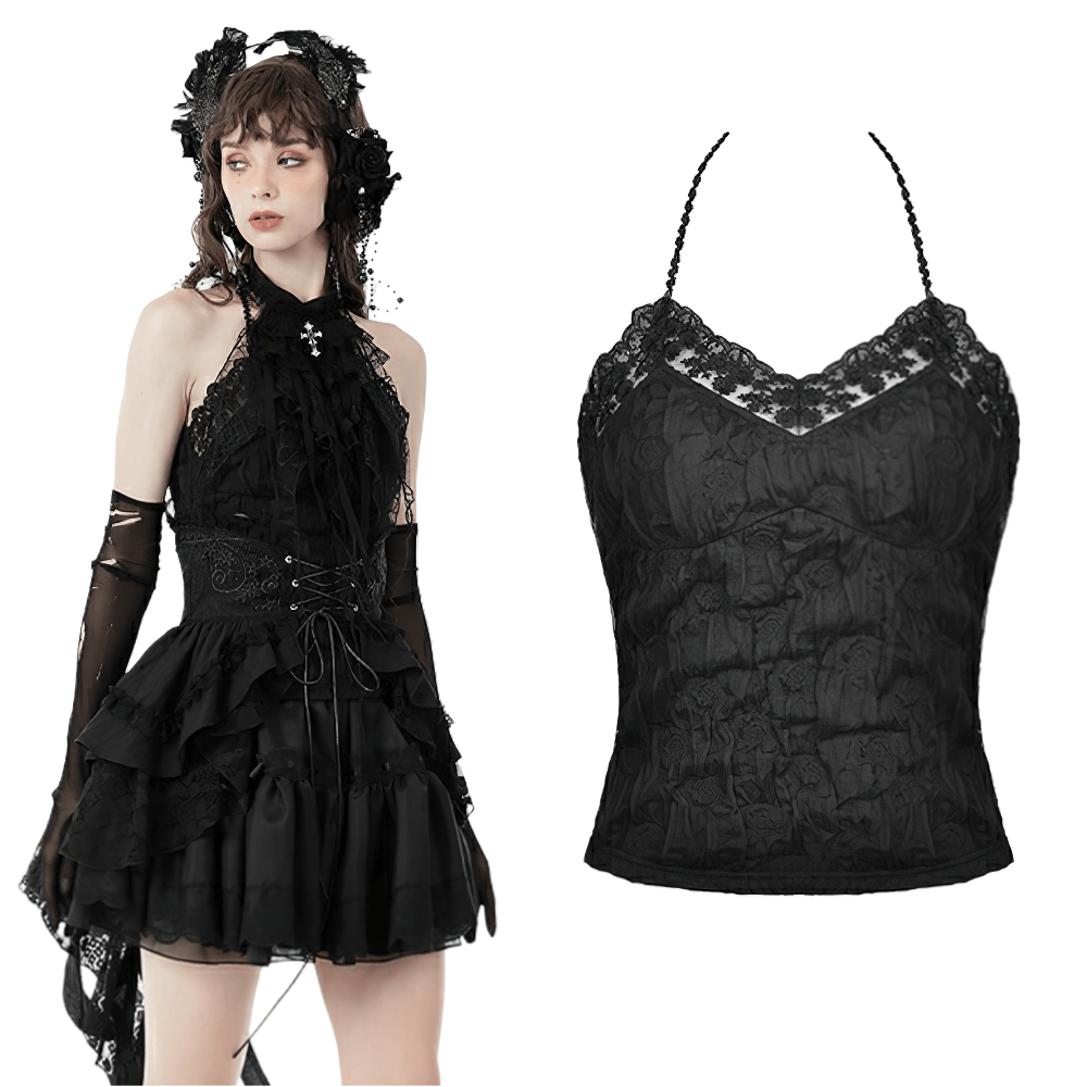 Elegant Gothic Lace Crinkle Camis - Dark Romantic