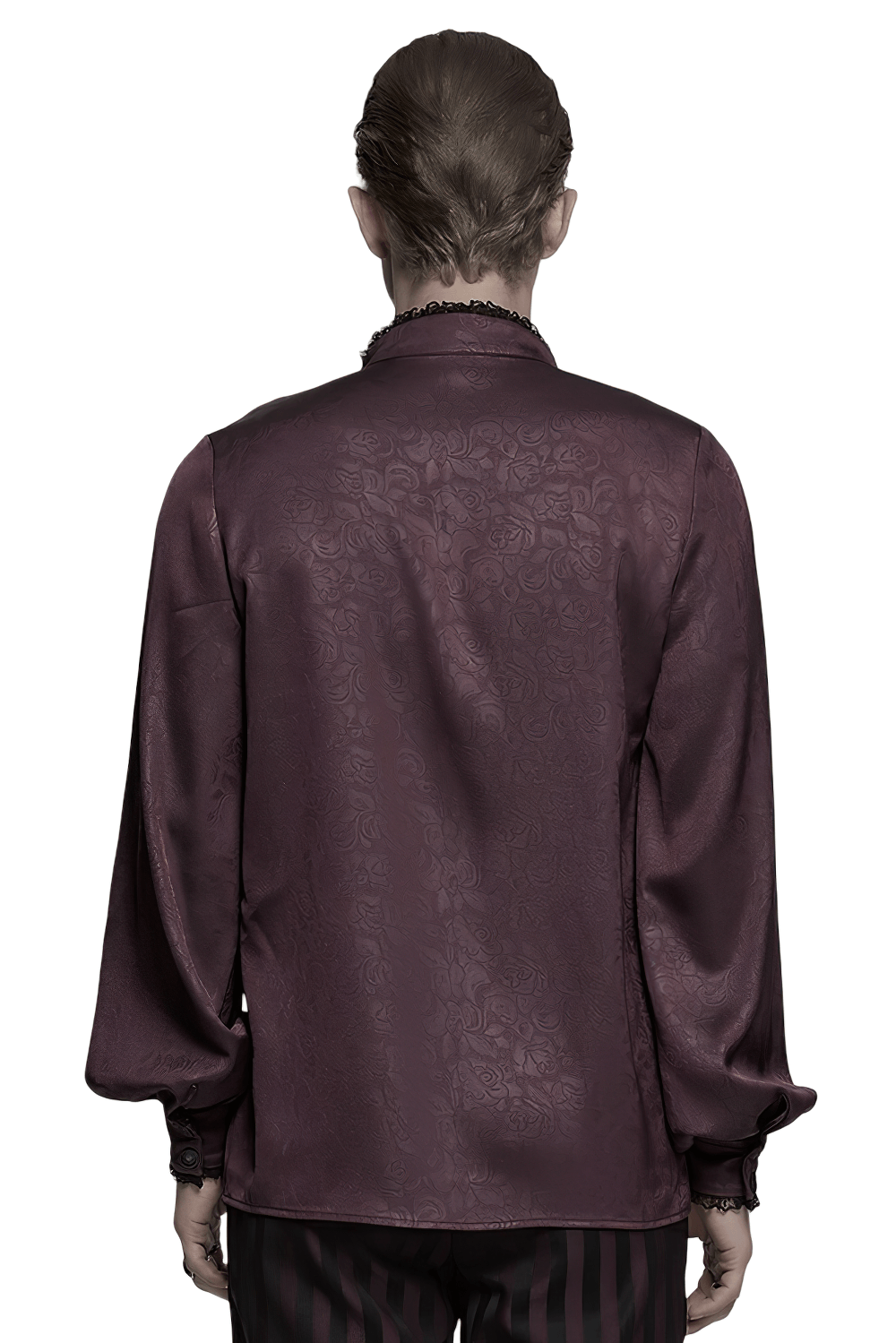 Elegant Gothic Lace Detail Shirt with Stand-up Collar