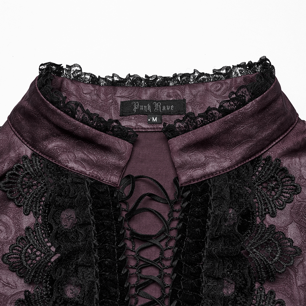 Elegant Gothic Lace Detail Shirt with Stand-up Collar