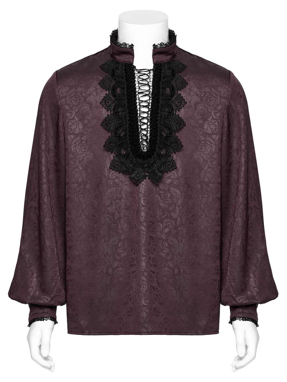 Elegant Gothic Lace Detail Shirt with Stand-up Collar