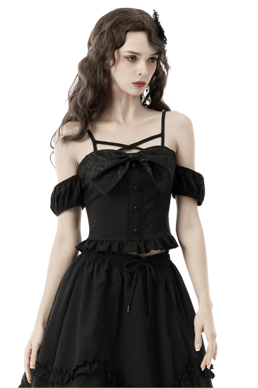 Elegant Gothic Lolita Bowknot Crop Top With Straps