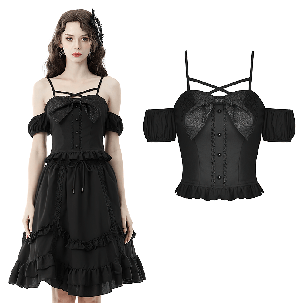 Elegant Gothic Lolita Bowknot Crop Top With Straps