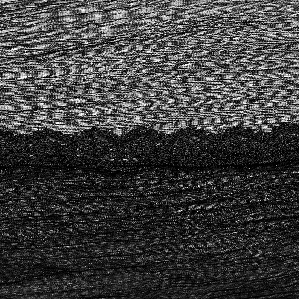 Elegant Gothic Long Chiffon Cape with Cracked PU Leather