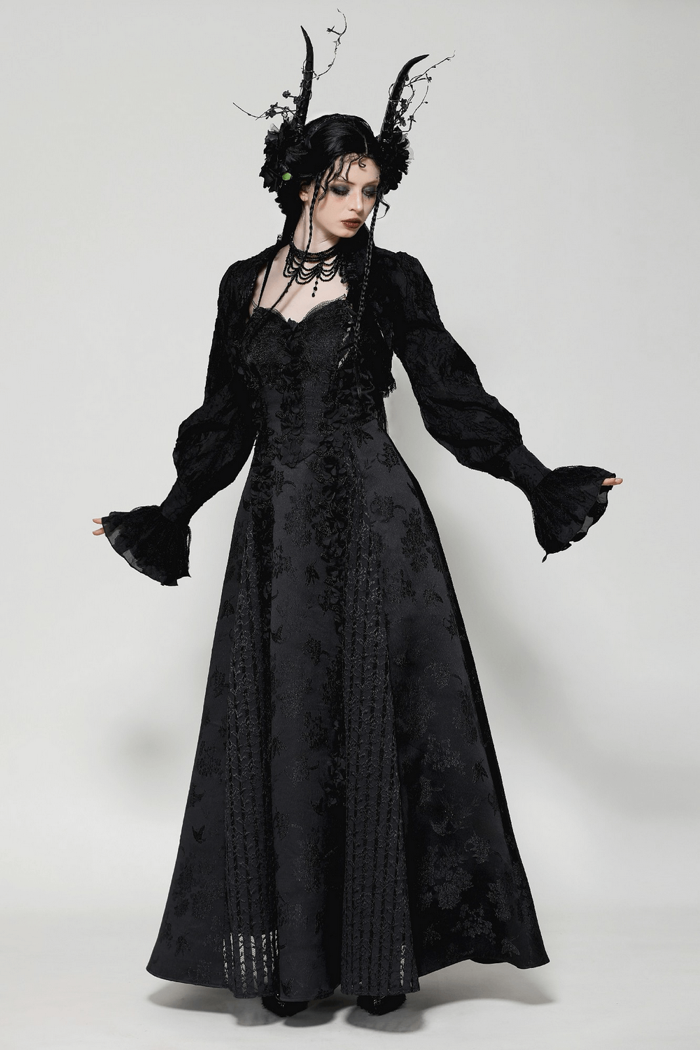 Elegant Gothic Ruffles Bolero with Fringe Sleeves