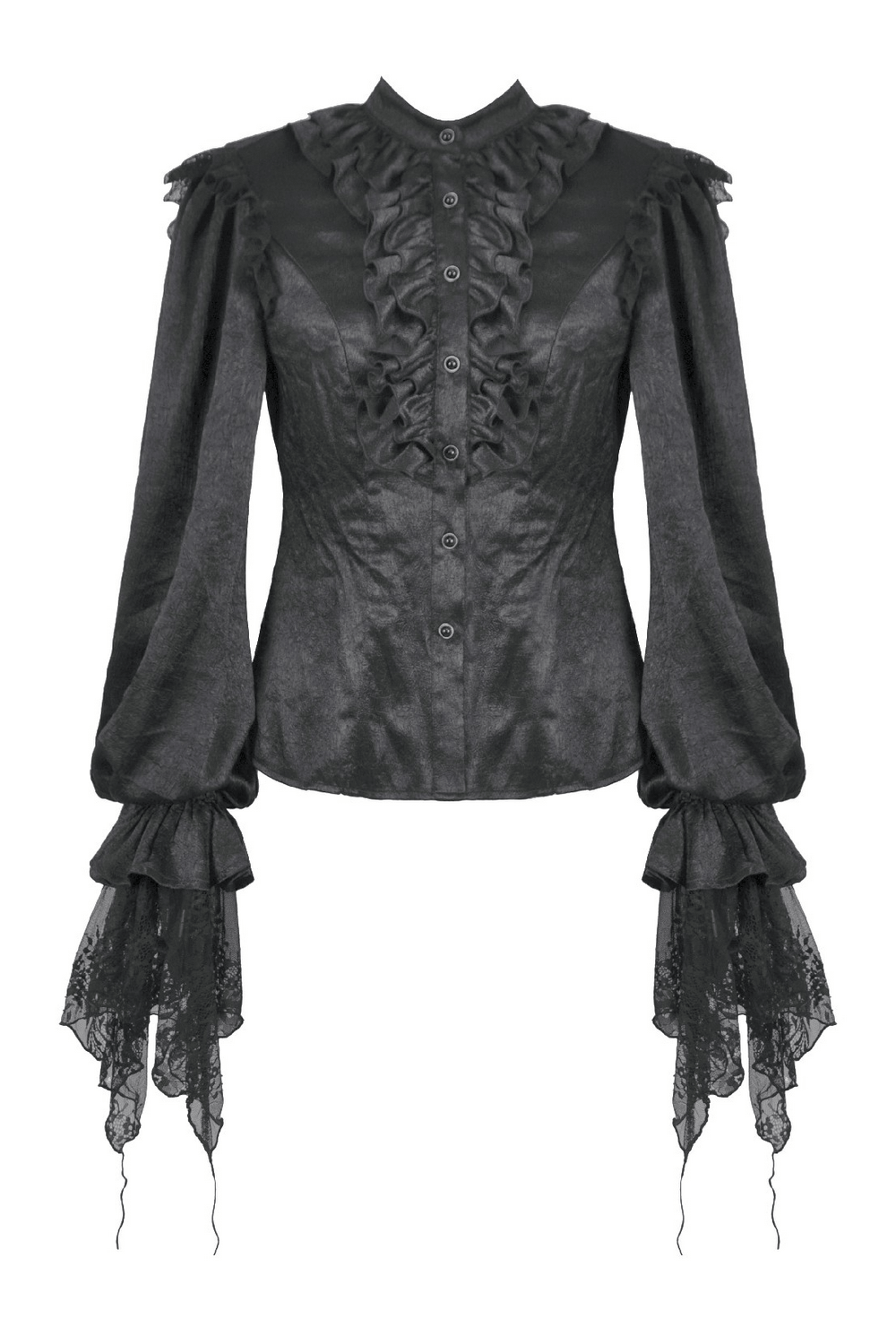 Elegant Gothic Shirt with Ruffles and Dramatic Lace Cuffs