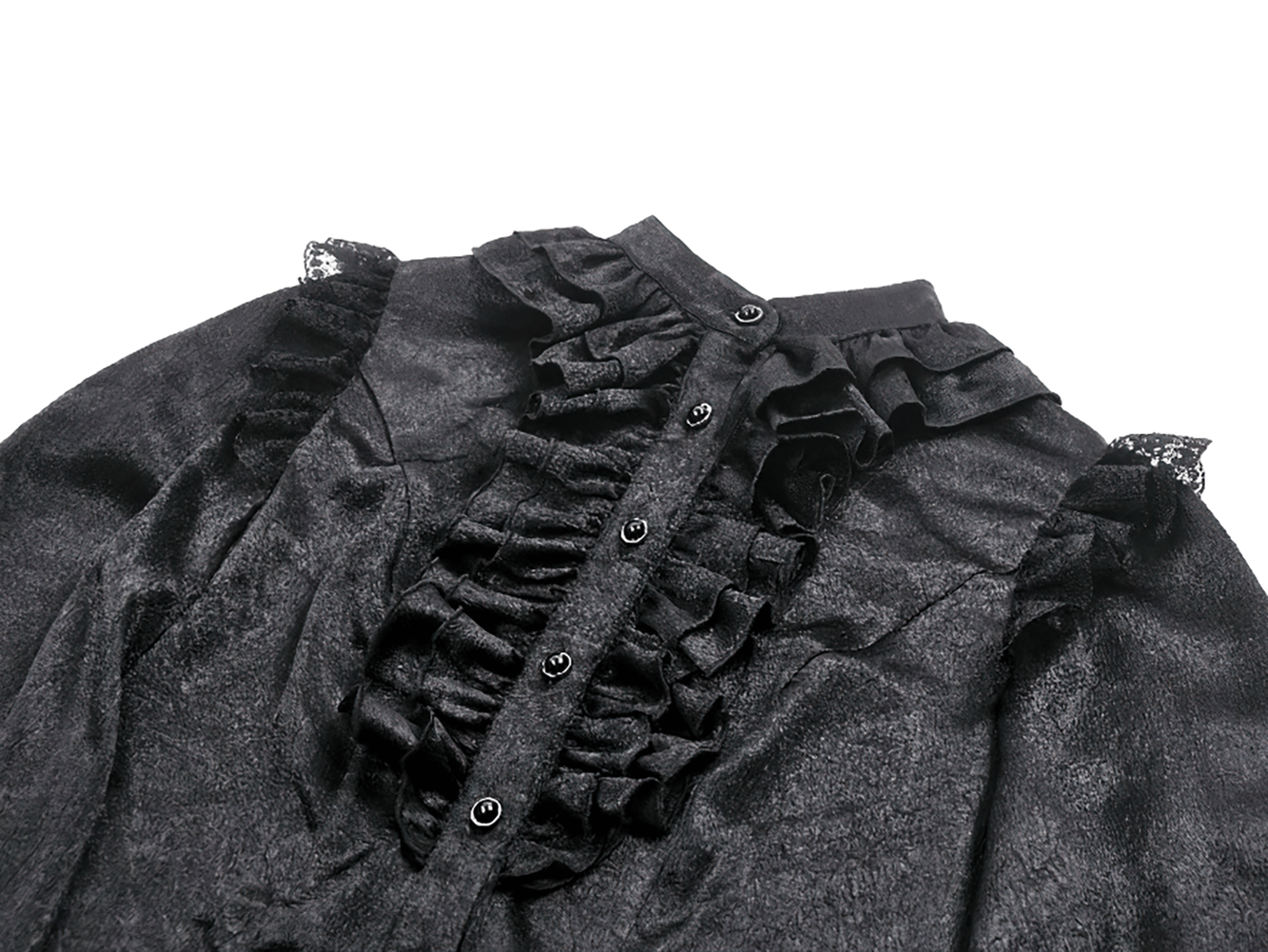 Elegant Gothic Shirt with Ruffles and Dramatic Lace Cuffs