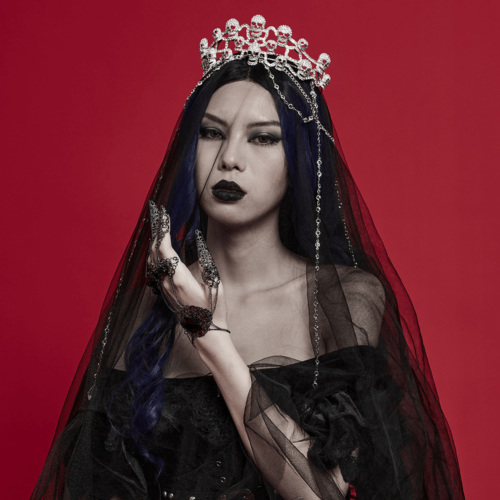 Elegant Gothic Skull Tiara with Chain Accents