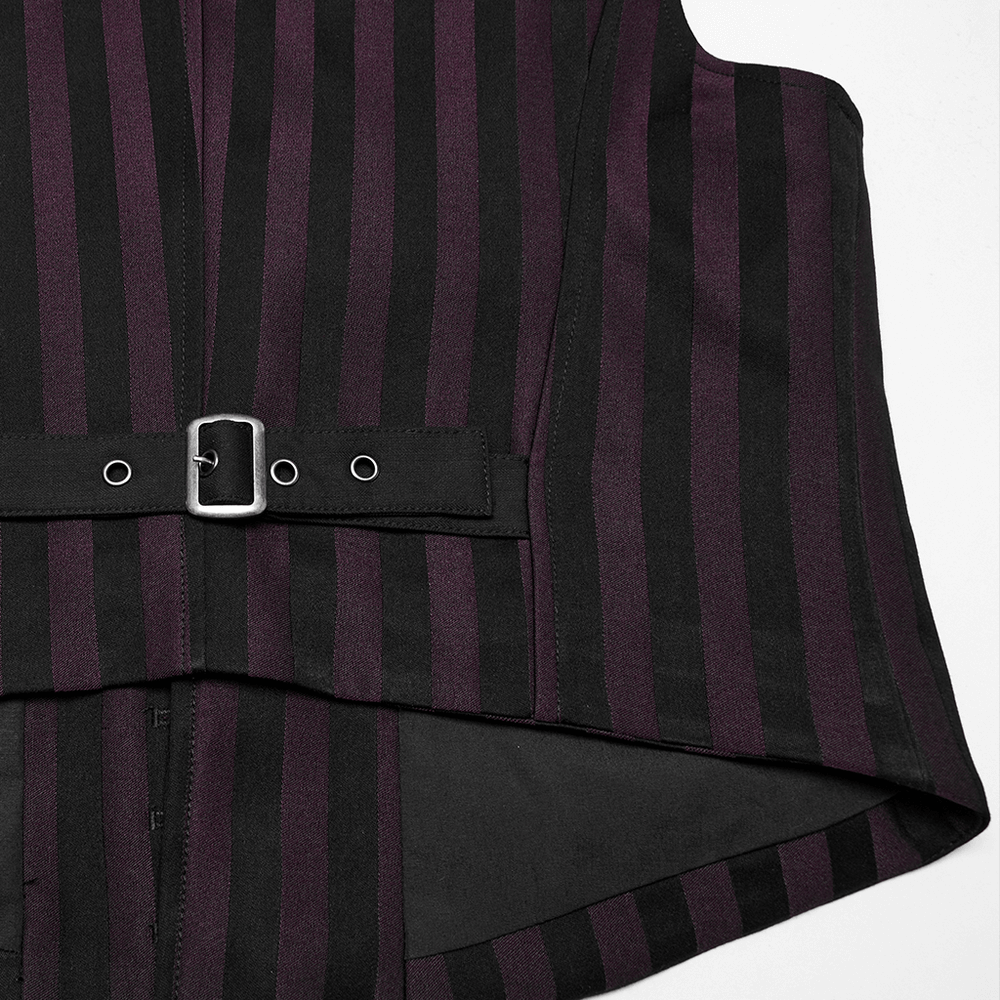 Elegant Gothic Striped Button-Up Waistcoat for Men
