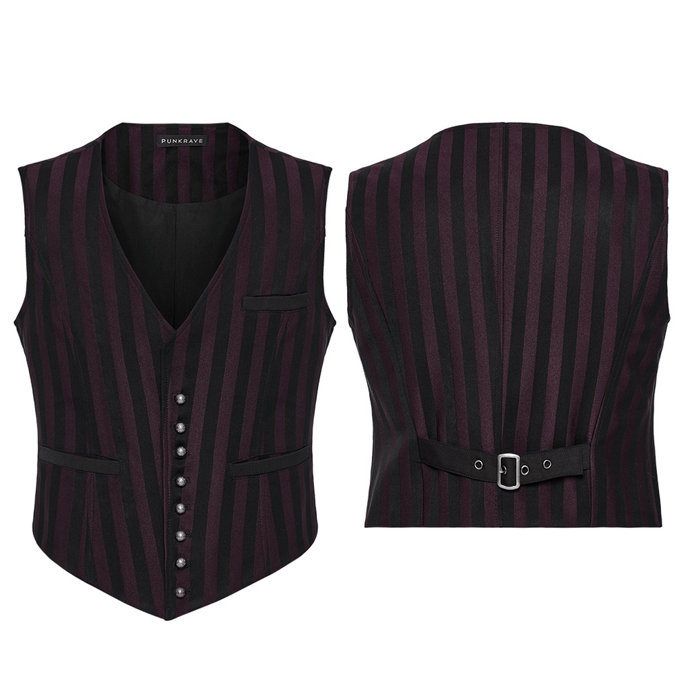 Elegant Gothic Striped Button-Up Waistcoat for Men