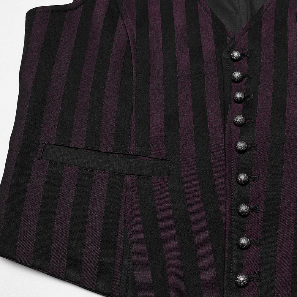 Elegant Gothic Striped Button-Up Waistcoat for Men