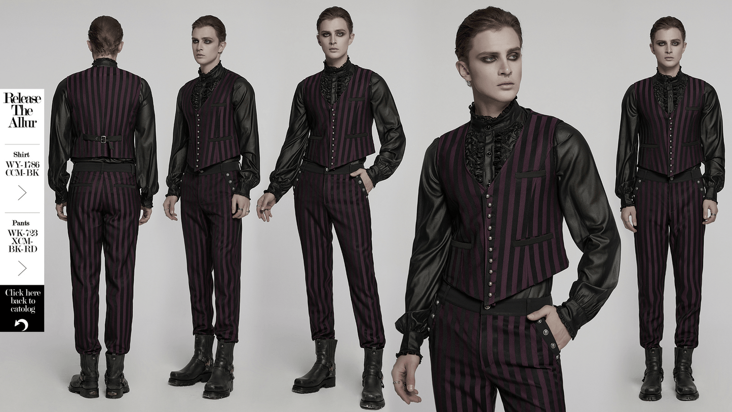 Elegant Gothic Striped Button-Up Waistcoat for Men