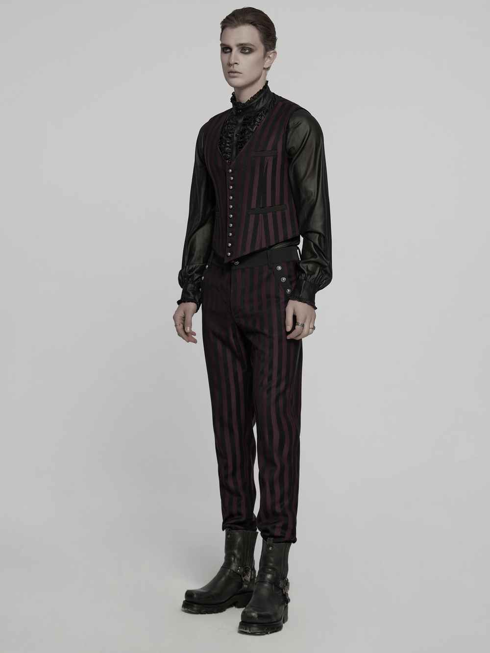 Elegant Gothic Striped Button-Up Waistcoat for Men