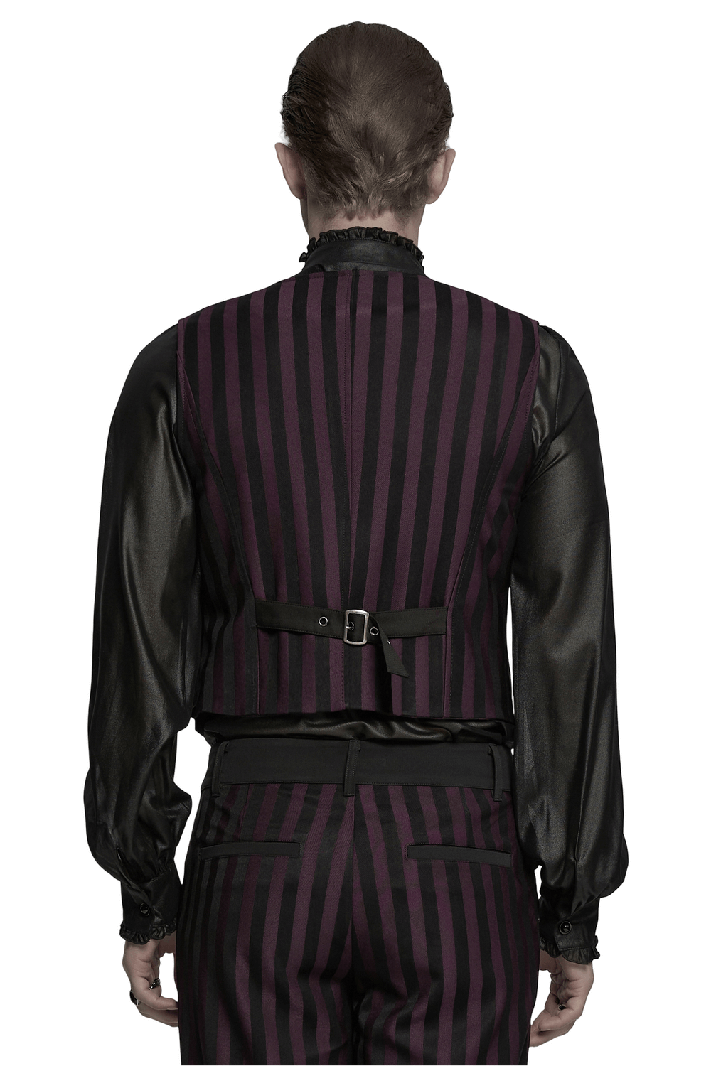 Elegant Gothic Striped Button-Up Waistcoat for Men