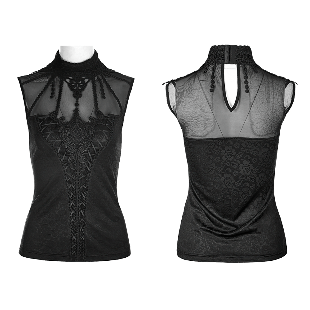 Elegant Gothic-Style Black Fringed Lace Tank Top