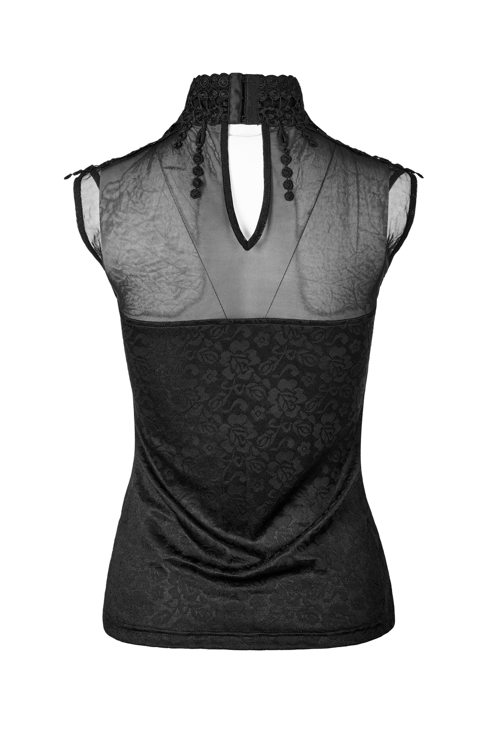 Elegant Gothic-Style Black Fringed Lace Tank Top