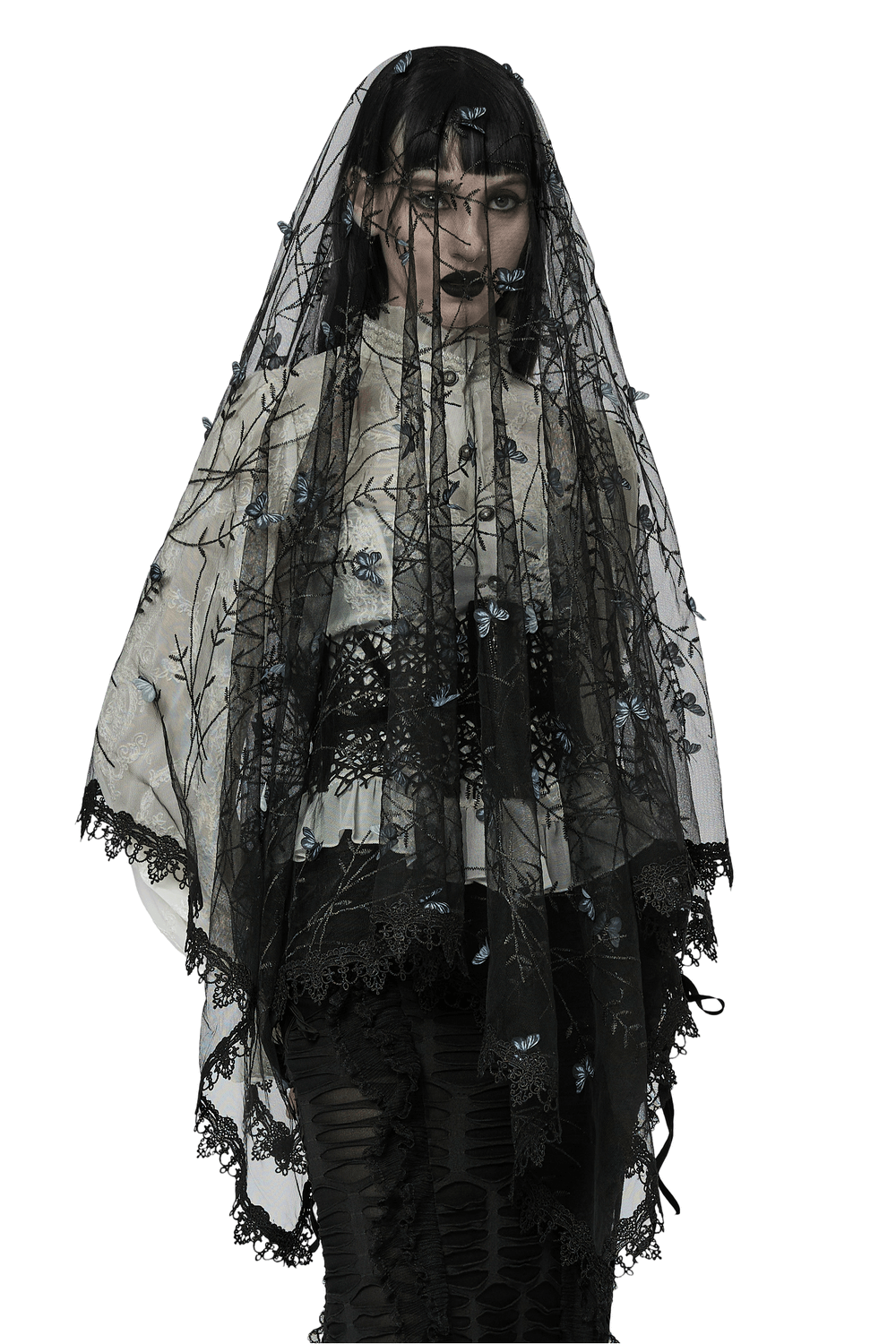 Elegant Gothic Three-Dimensional Lace Butterfly Veil