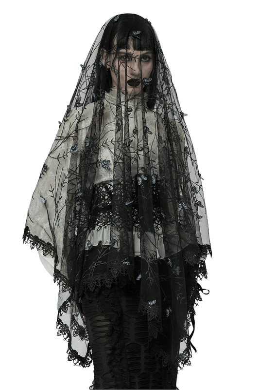 Elegant Gothic Three-Dimensional Lace Butterfly Veil