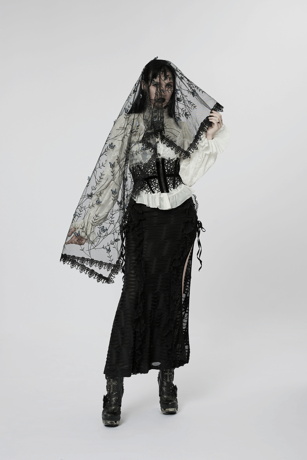 Elegant Gothic Three-Dimensional Lace Butterfly Veil