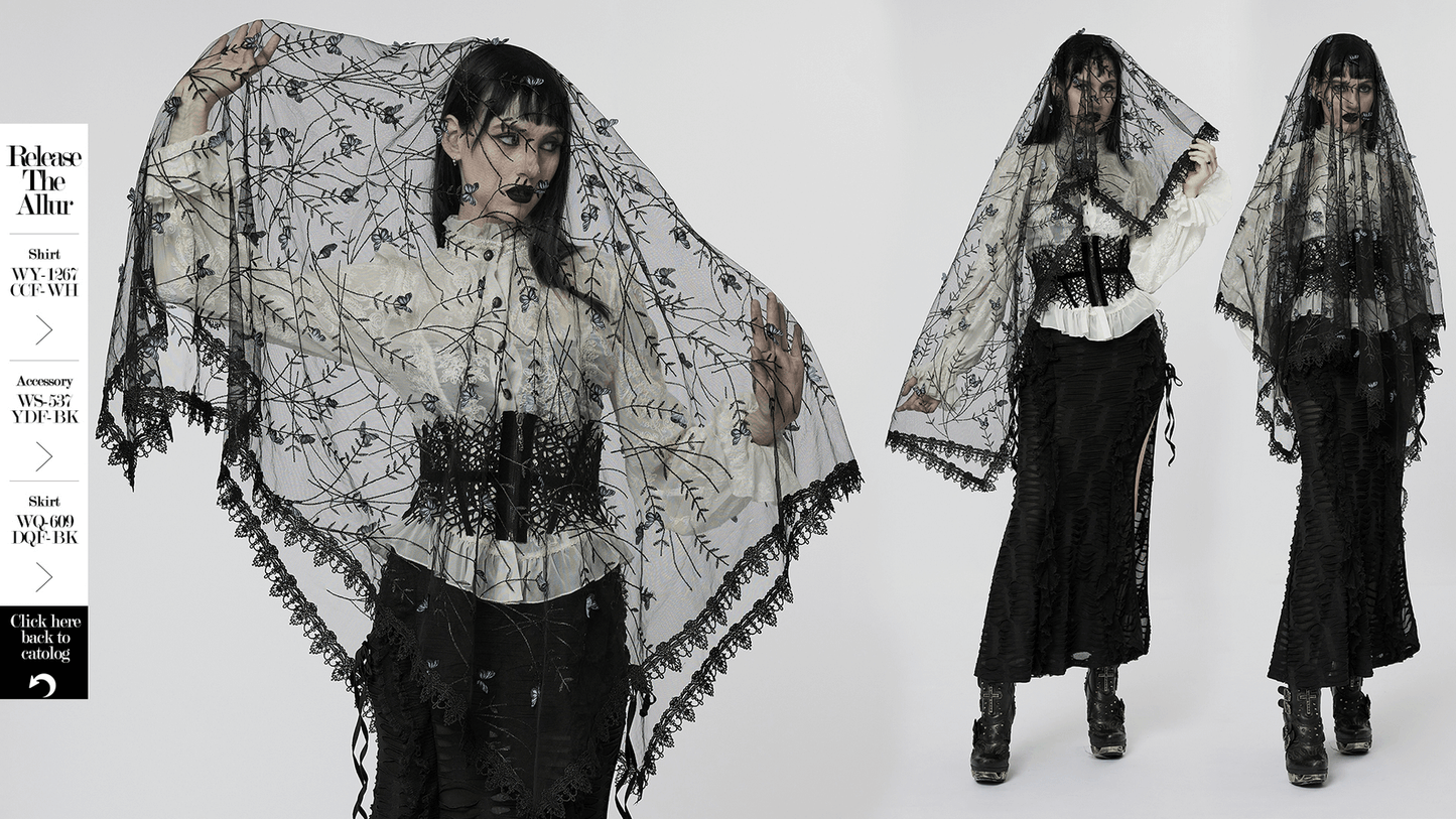 Elegant Gothic Three-Dimensional Lace Butterfly Veil