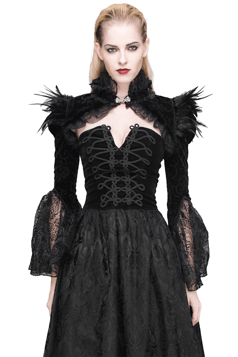 Elegant Gothic Velvet Bolero with Lace / Puffy Sleeve Lace Bolero for Women