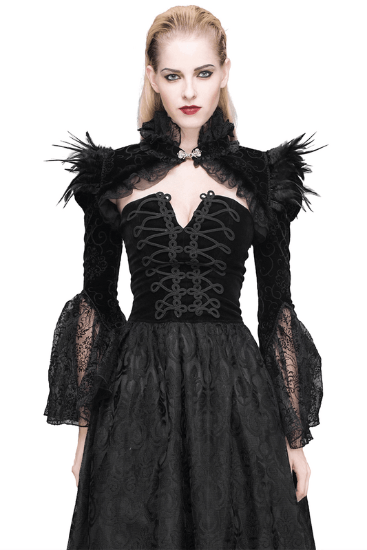 Elegant Gothic Velvet Bolero with Lace / Puffy Sleeve Lace Bolero for Women