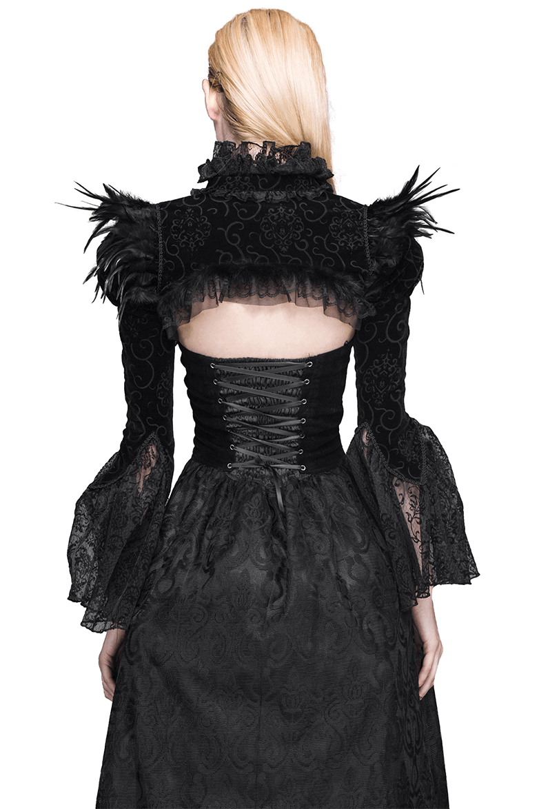 Elegant Gothic Velvet Bolero with Lace / Puffy Sleeve Lace Bolero for Women