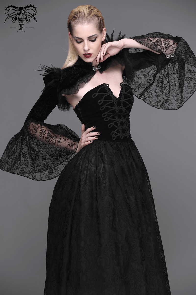 Elegant Gothic Velvet Bolero with Lace / Puffy Sleeve Lace Bolero for Women