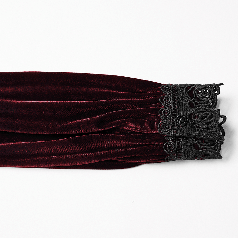 Elegant Gothic Velvet Shirt with Lace and Rose Detailing