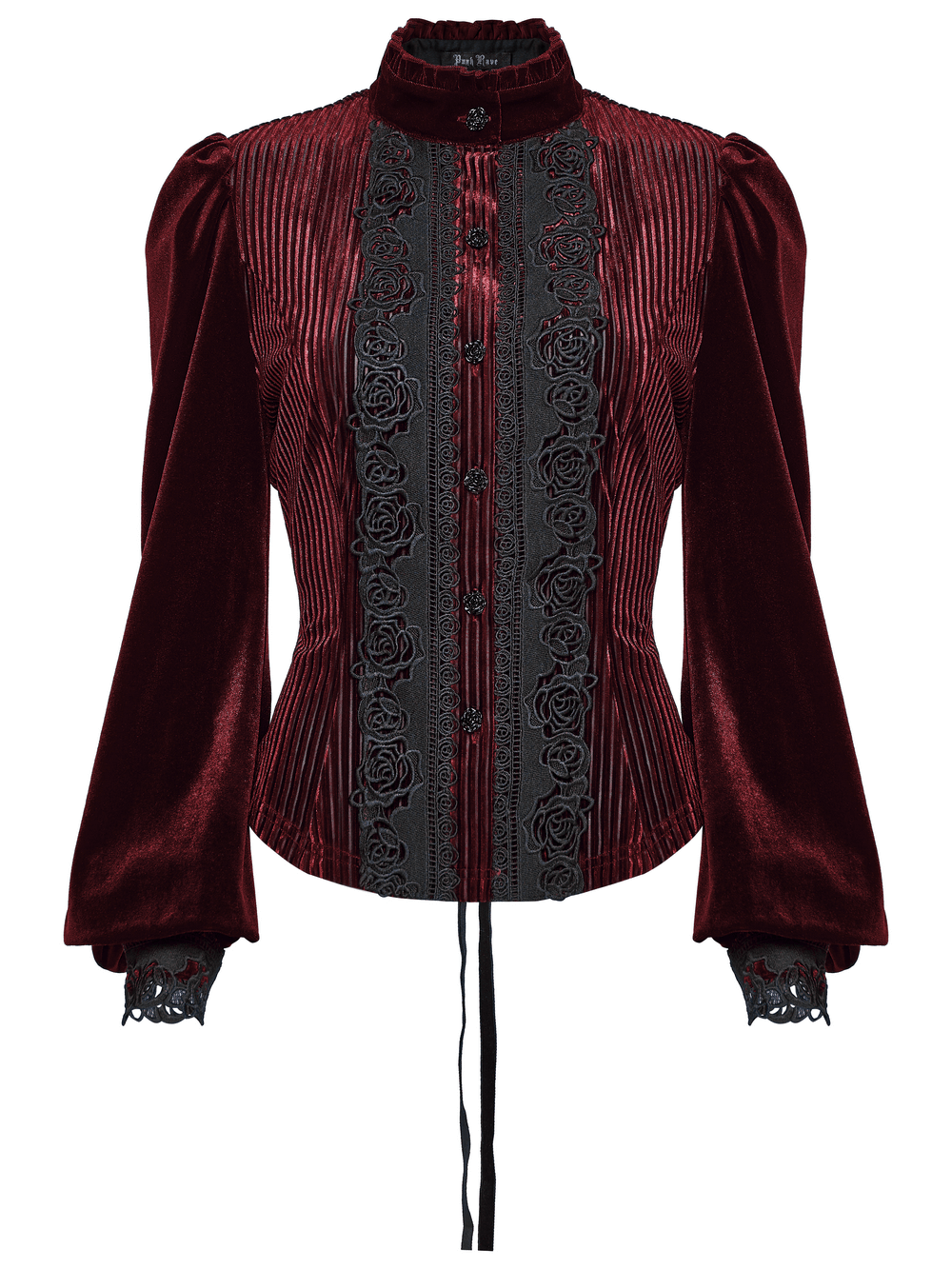 Elegant Gothic Velvet Shirt with Lace and Rose Detailing