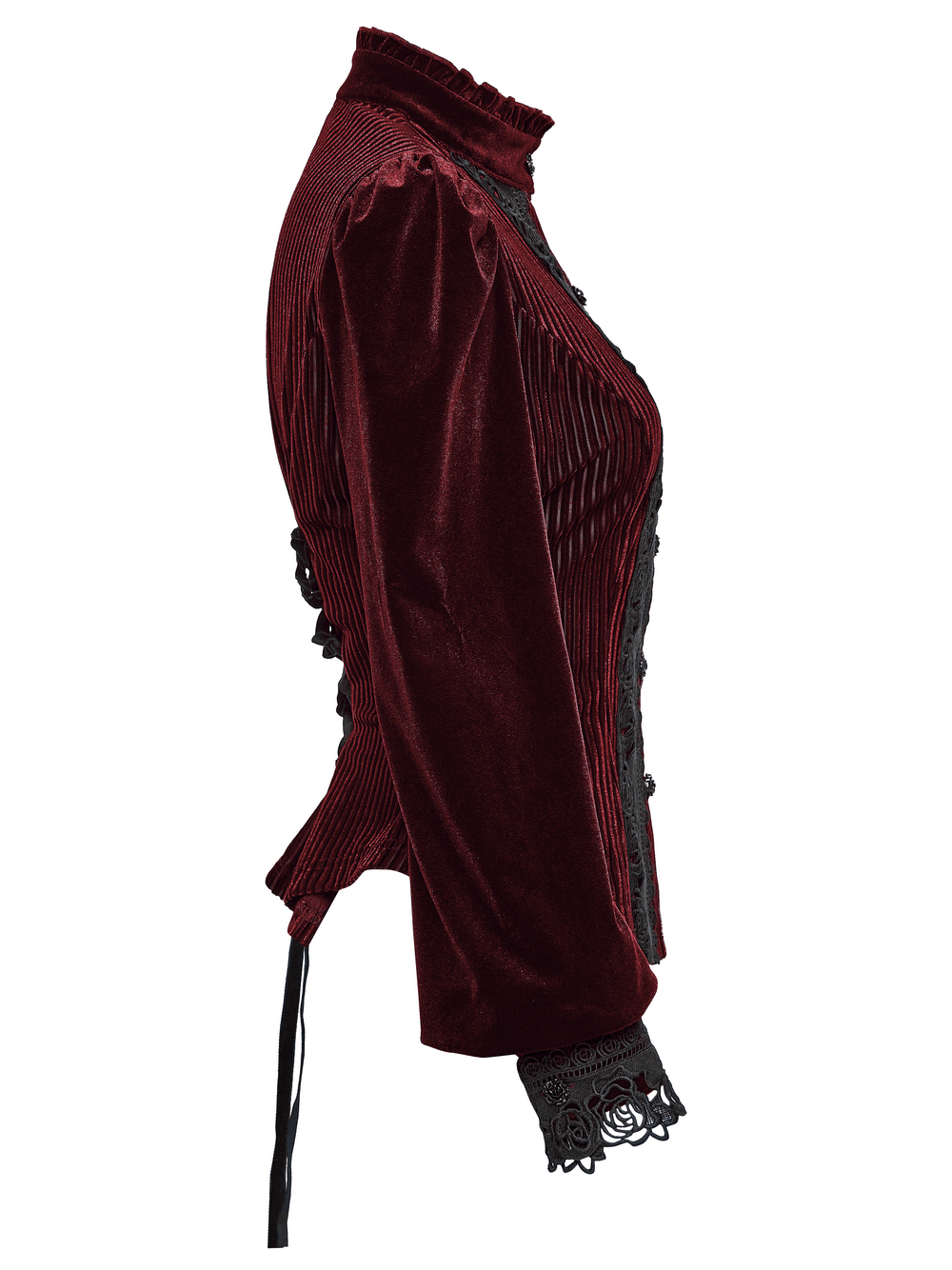 Elegant Gothic Velvet Shirt with Lace and Rose Detailing