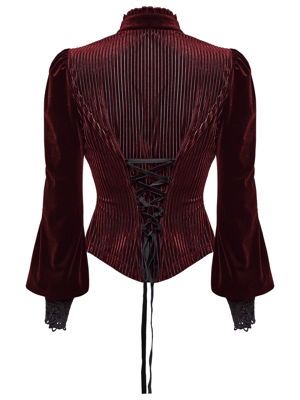 Elegant Gothic Velvet Shirt with Lace and Rose Detailing