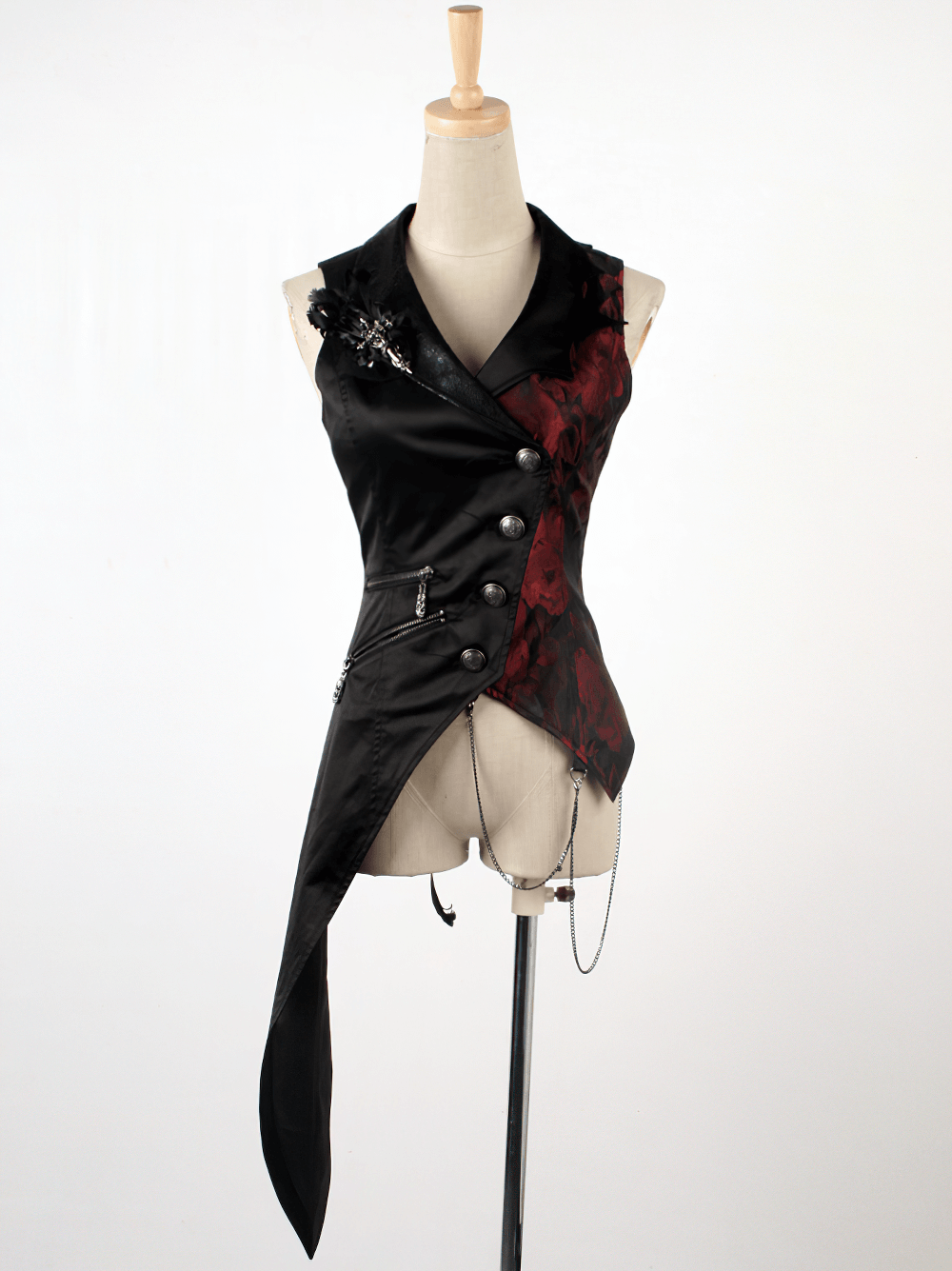 Elegant Gothic Women's Asymmetrical Black-Red Waistcoat
