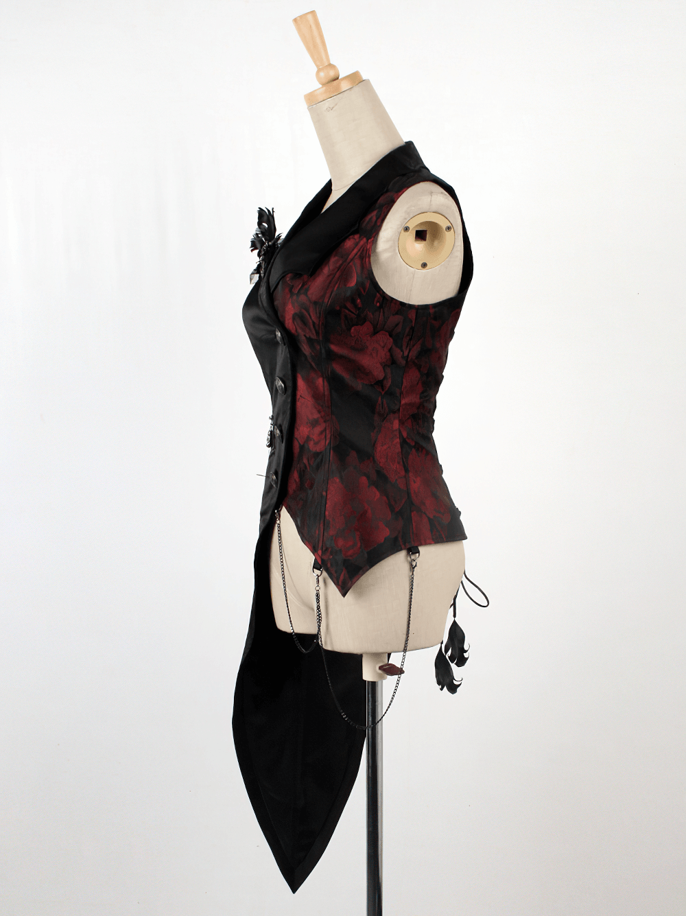 Elegant Gothic Women's Asymmetrical Black-Red Waistcoat
