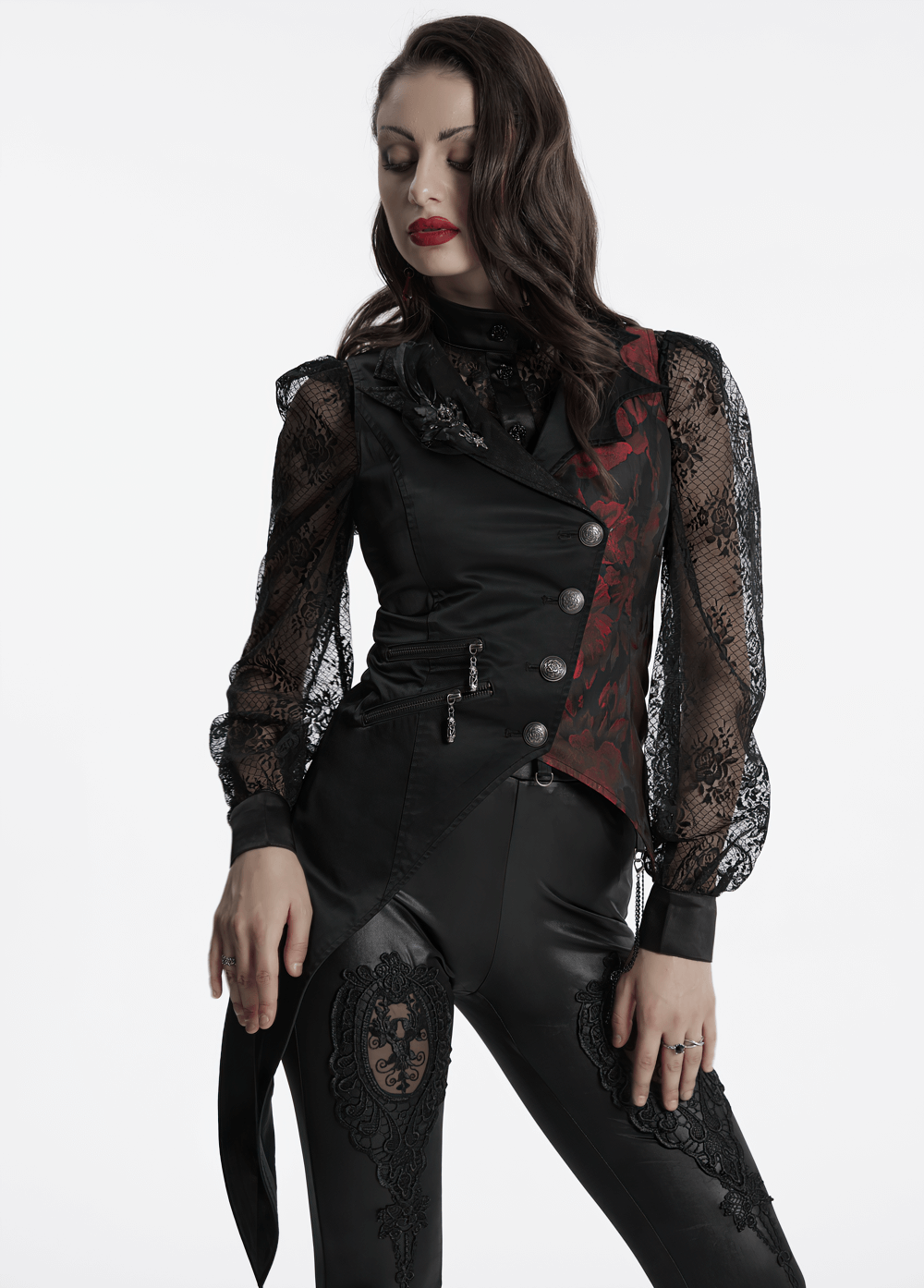 Elegant Gothic Women's Asymmetrical Black-Red Waistcoat