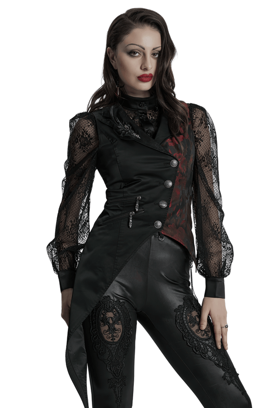 Elegant Gothic Women's Asymmetrical Black-Red Waistcoat