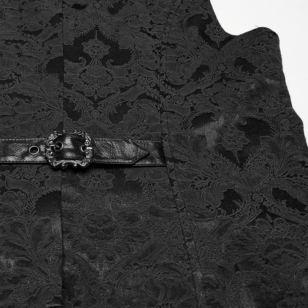 Elegant Jacquard Waistcoat with Buckles and Bat Hem Design